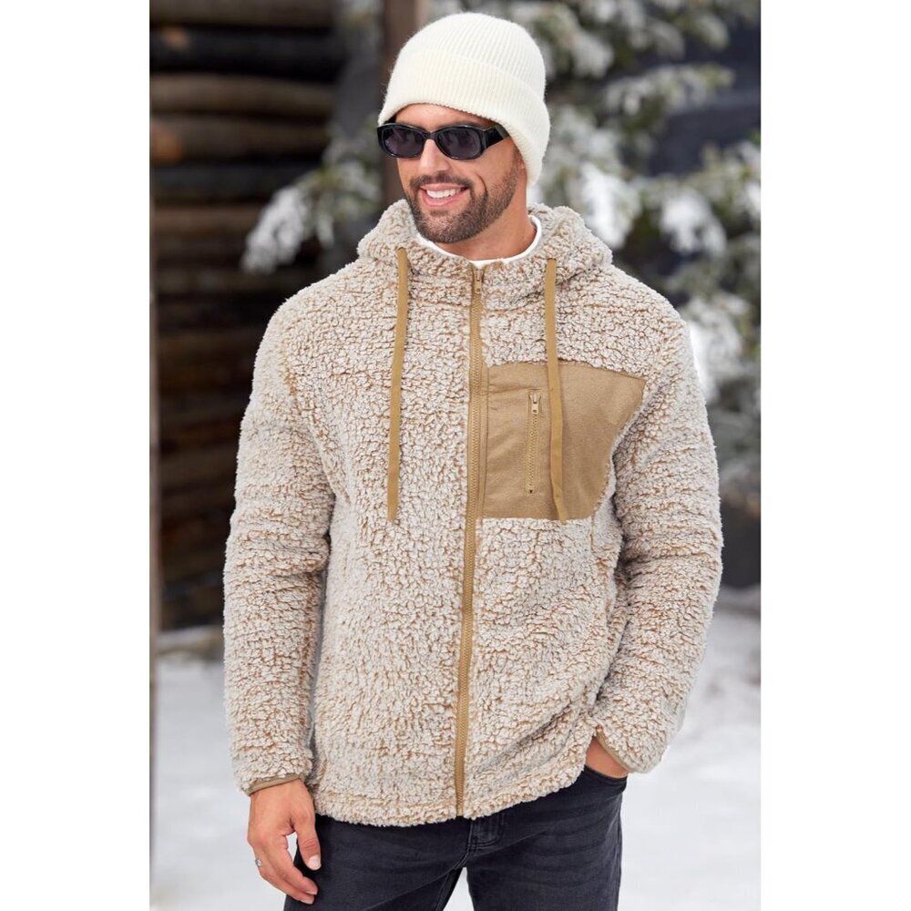 Men's Sherpa Jacket Fuzzy Warm Lightweight Winter Hoodie S-XXL - Picture 3 of 7